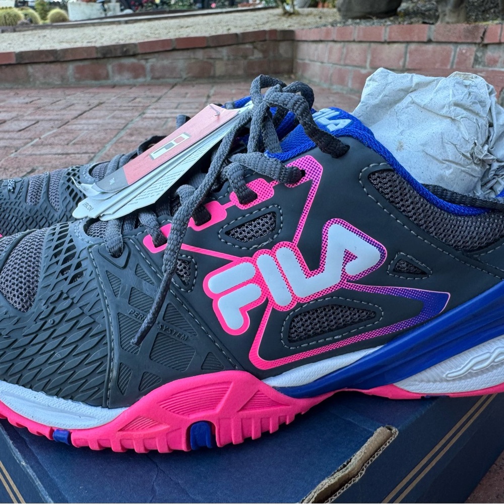Fila Gray and Pink Athletic Shoes with Mesh Upper